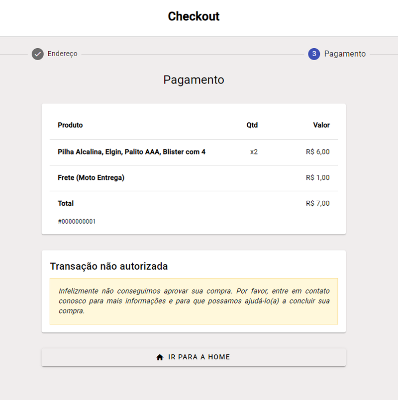 Tela de bloqueio do Checkout