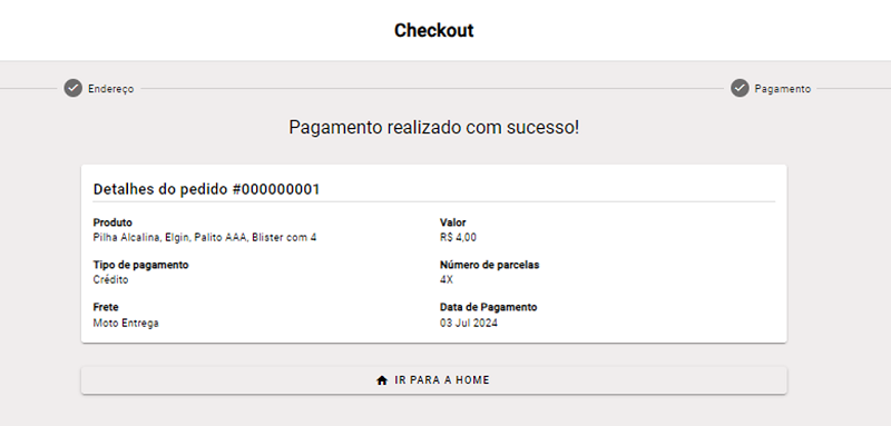 Receipt Screen – Payment performed Image