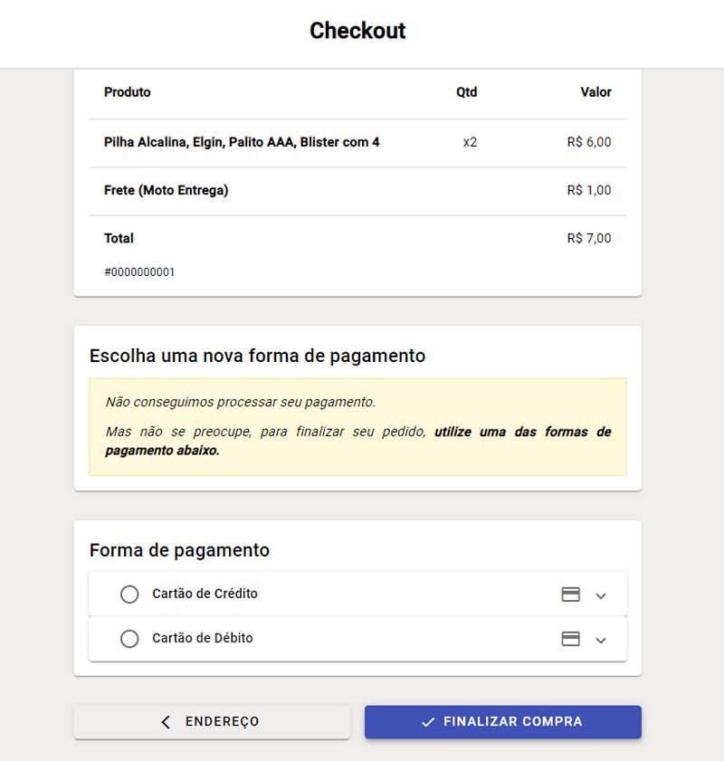 Payment Failure Screen when Payment Method is Denied Image