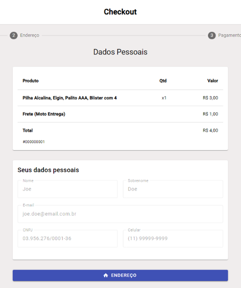 Start Screen of checkout
