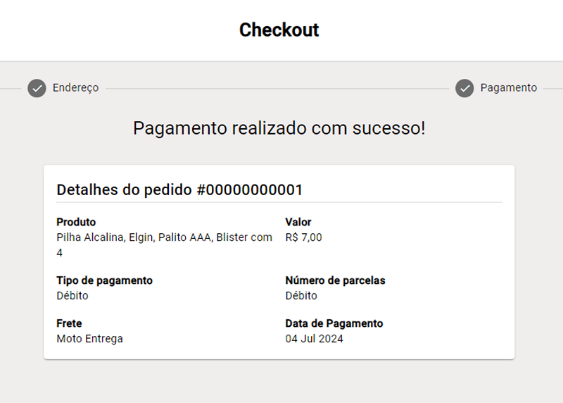 Tela de Checkout já pago