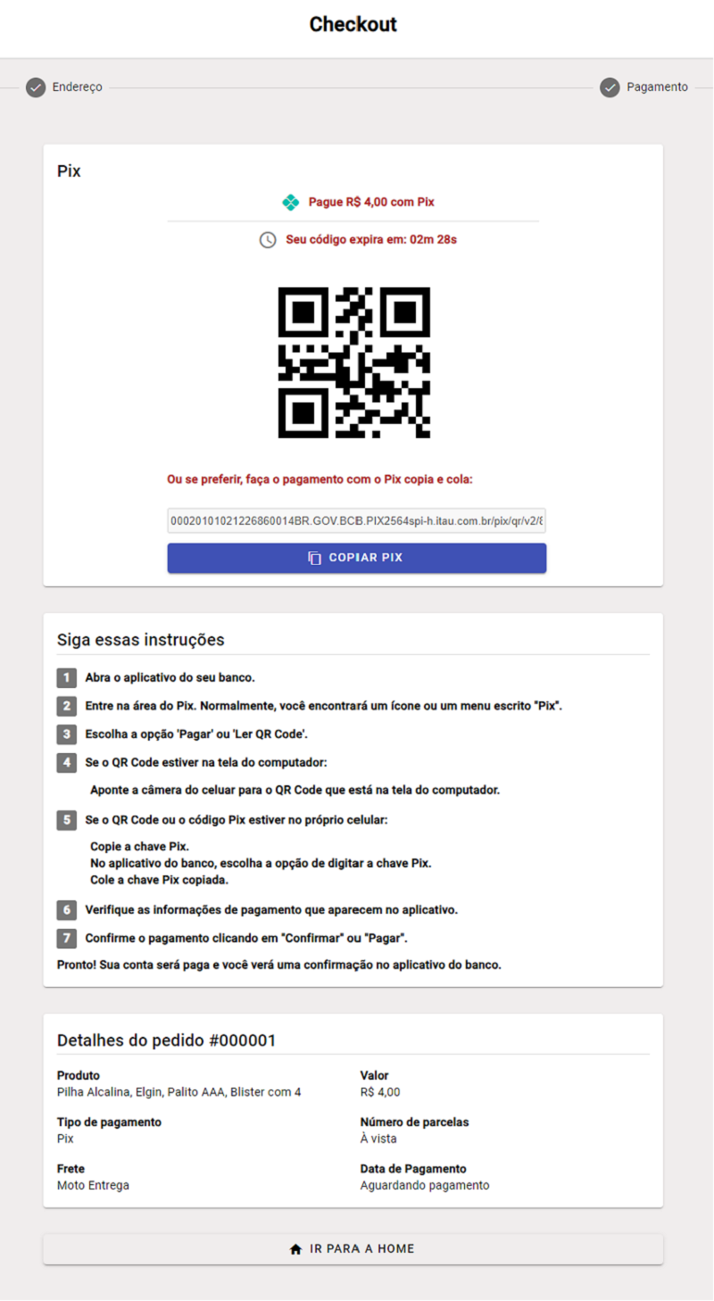 Pix Payment Screen via QR Code