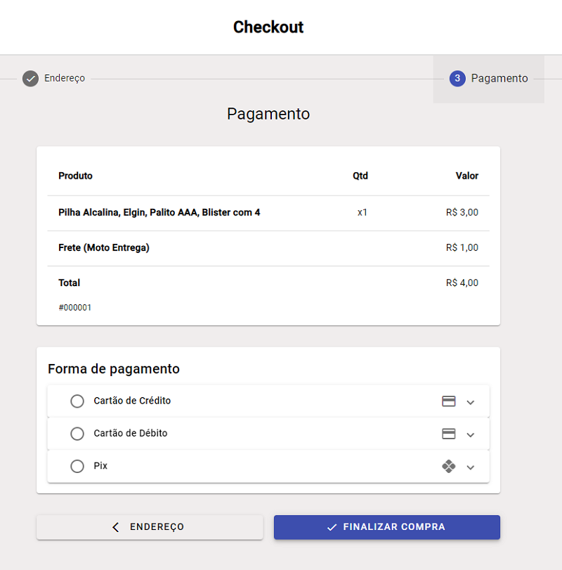 Payment Method Selection Screen